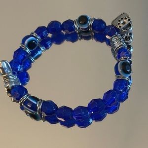 Handmade Royal blue faux crystal evil eye bracelet